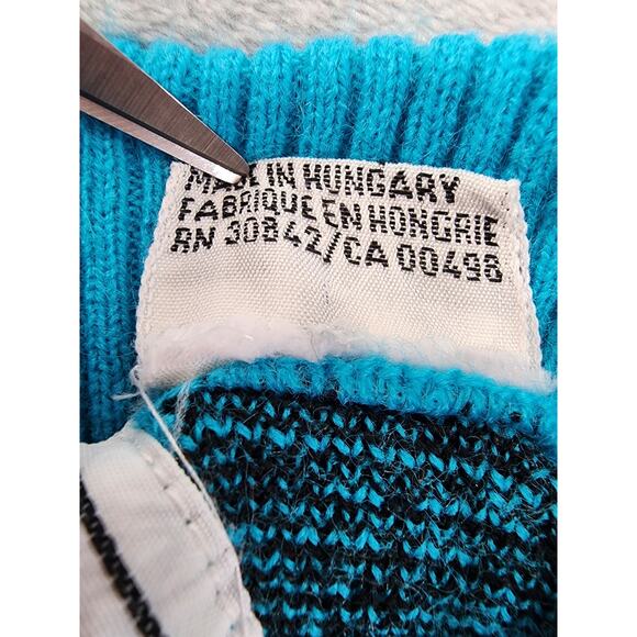 Vintage Andrew St. John Mock Neck Pullover Sweater Size L Blue Black Geometric - Picture 5 of 8